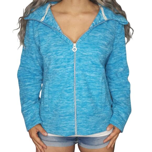 Calvin Klein Sweater Womens Large Bright Blue Full Zip Hoodie Hooded Embroidered - Picture 1 of 15